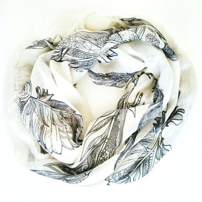 Navy blue and ivory cotton scarf on a white background