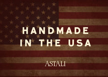 Load image into Gallery viewer, American flag with 'Handmade in the USA' text and 'ASTALI' brand name.
