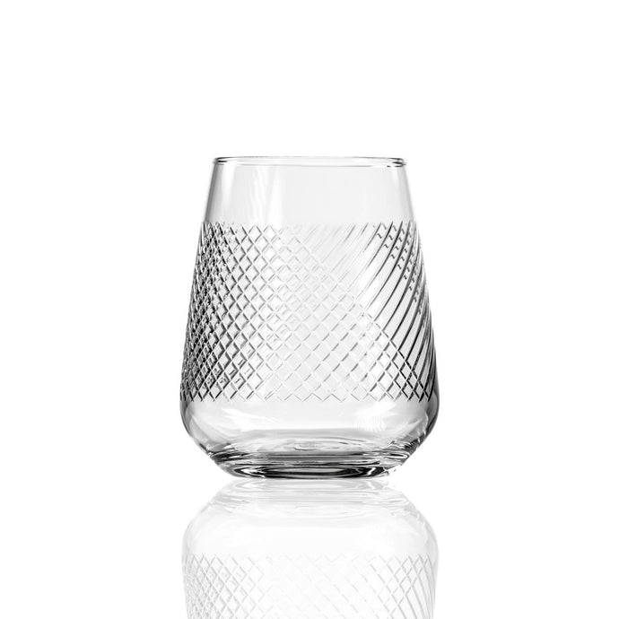 Clear glass with diamond pattern on a white background
