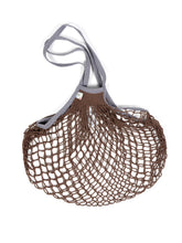 Load image into Gallery viewer, Brown mesh shopping bag with a gray handle on a white background
