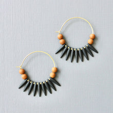 Load image into Gallery viewer, Black and Caramel Brown Hoop Earrings
