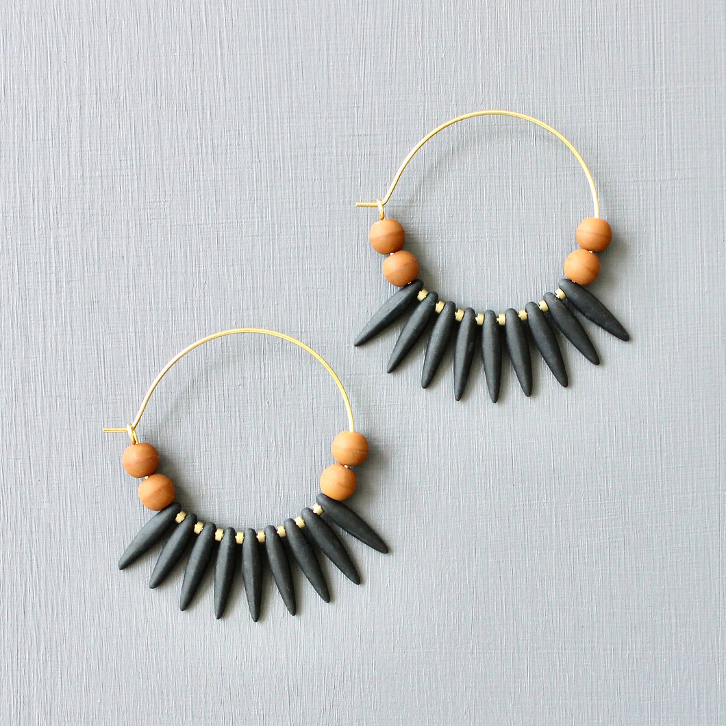 Black and Caramel Brown Hoop Earrings