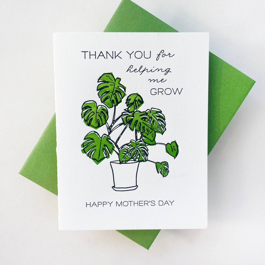 Thank you for helping me grow letterpress mothers day card 