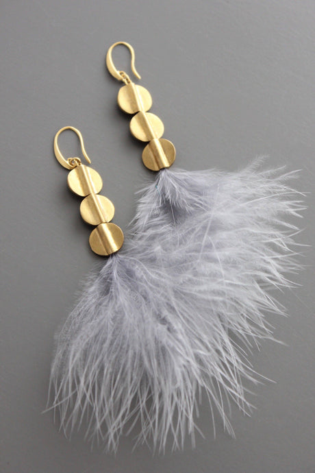 18k gold plated brass earrings with brass and feathers.