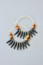 Load image into Gallery viewer, Black and Caramel Brown Hoop Earrings
