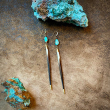 Load image into Gallery viewer, Porcupine and turquoise drop earrings with turquoise stones
