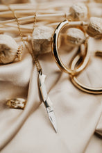 Load image into Gallery viewer, Harlow Knife Necklace in White Mother of Pearl on a Brass Rolo Chain
