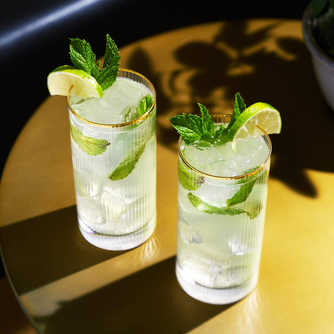 Viski - Deco Meridian Gold-Rimmed Crystal Highball Glasses -Set of 2