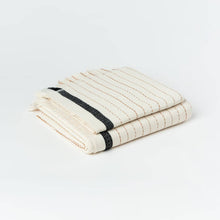 Load image into Gallery viewer, Silvia 100% Cotton Turkish Bath Towel in ivory with bold black stripe and light brown pinstripes.

