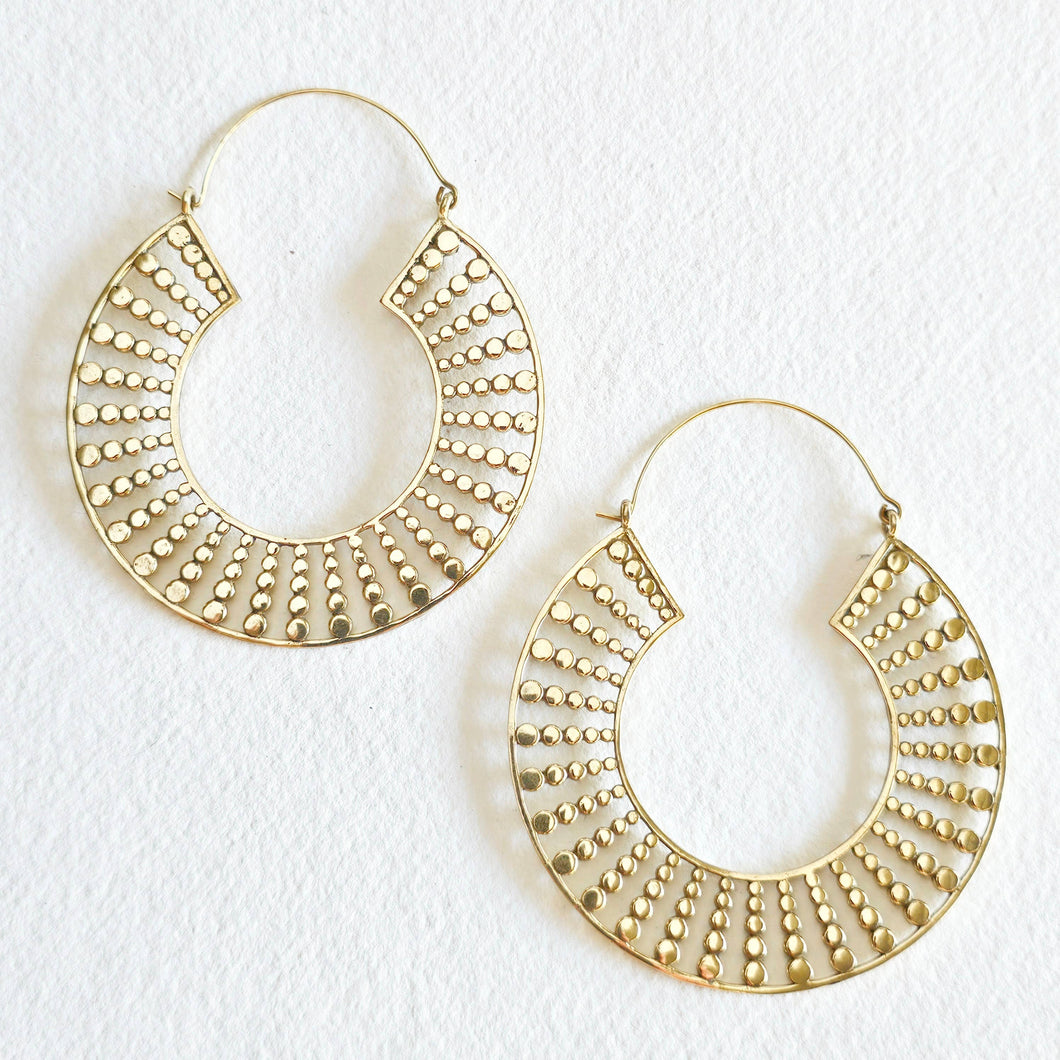 Large handcrafted brass hoop earrings 