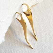 Load image into Gallery viewer, Bisjoux - 18k gold plated hoop drop Earrings modern high quality  earrings on a textured white background

