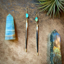 Load image into Gallery viewer, Porcupine and turquoise drop earrings with crystals on each side
