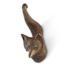 Load image into Gallery viewer, Bronze fox head wall hook on a white background
