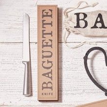 Load image into Gallery viewer, stainless steel Baguette Knife and a baguette knife box on a white wood background

