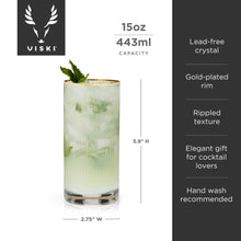 Load image into Gallery viewer, Viski - Deco Meridian Gold-Rimmed Crystal Highball Glasses -Set of 2
