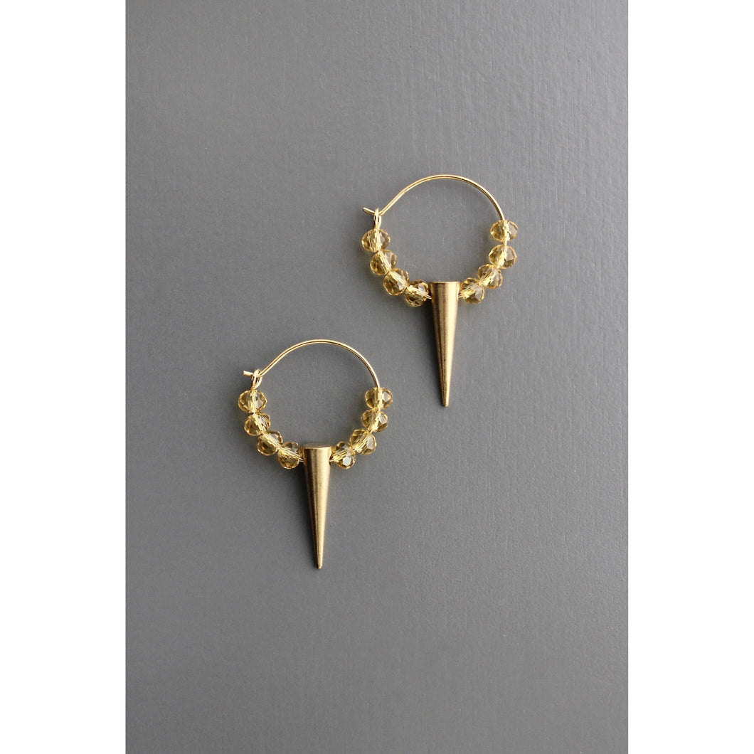 Citrine Glass and Brass Hoop Earrings