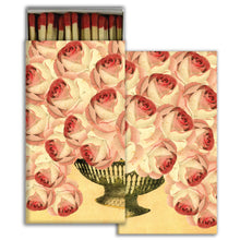 Load image into Gallery viewer, Matchbox with pink and white rose design on a yellow background
