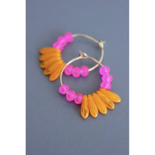 Load image into Gallery viewer, Pink and Orange Glass Hoop Earrings
