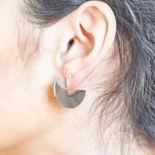 Load image into Gallery viewer, silver geometric mini stud earrings, arc shape
