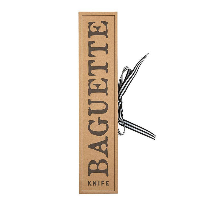 Baquette knife box with striped ribbin tie on a white background