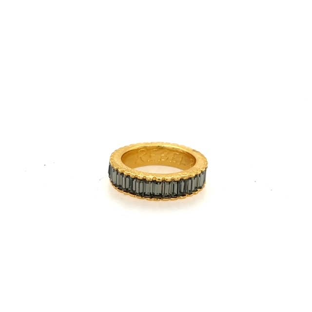 Baguette Crystal Band Ring in Gold Finish