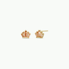 Load image into Gallery viewer, Gold crown-shaped earrings on a white background
