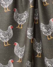 Load image into Gallery viewer, Fabric with chicken pattern on a dark background
