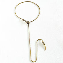Load image into Gallery viewer, Solid brass serpant lariat necklace on a white background
