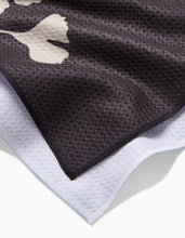 Load image into Gallery viewer, Close-up of a textured black and gray fabric with a white leaf design.
