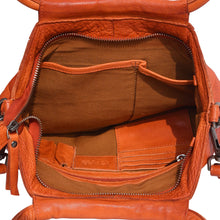 Load image into Gallery viewer, Brown leather handbag with open front pocket on a white background
