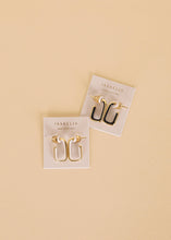 Load image into Gallery viewer, Black Enamel Large Rectangle Gold Hoop Earrings
