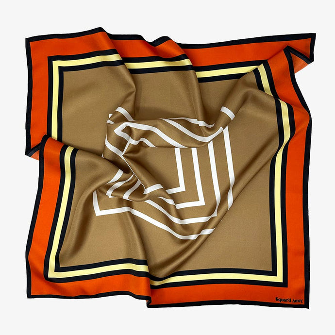 Squar'd Away 100% Silk Scarf The Blair in Tangerine. Measuring 25 inches by 25 inches.