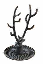 Load image into Gallery viewer, Decorative metal deer head with large antlers on a white background
