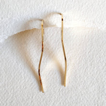 Load image into Gallery viewer, Bisjoux - 18k gold plated hoop drop Earrings modern high quality  earrings on a textured white background
