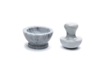 Load image into Gallery viewer, Marble mortar and pestle set on a white background
