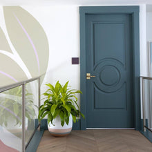Load image into Gallery viewer, Modern interior with a teal door, plant, and abstract wall art.
