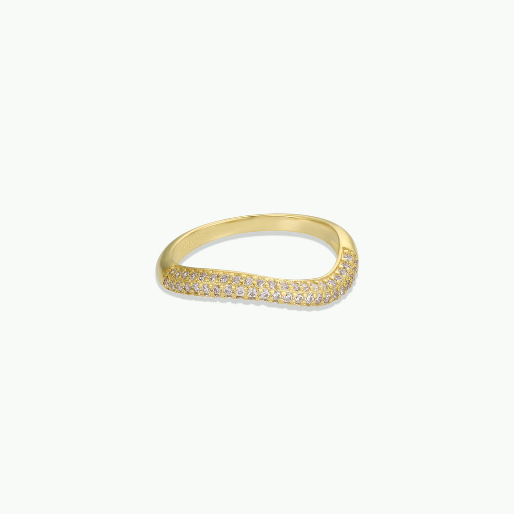 Gold ring with small diamonds on a white background
