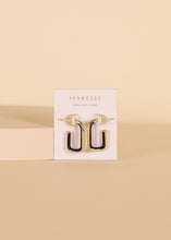 Load image into Gallery viewer, Black Enamel Large Rectangle Gold Hoop Earrings
