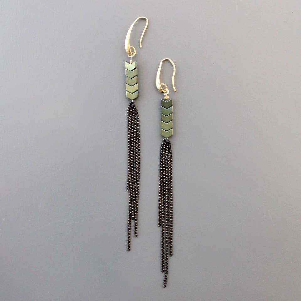 Green Hematite & Chain Fringe Dusters