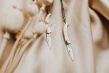 Load image into Gallery viewer, Harlow Knife Necklace in White Mother of Pearl on a Brass Rolo Chain
