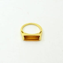 Load image into Gallery viewer, Gold ring with a rectangular gemstone on a white background
