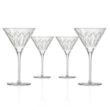 Load image into Gallery viewer, Four elegant martini glasses with intricate designs on a white background

