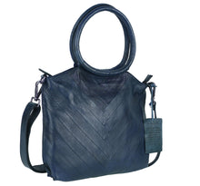 Load image into Gallery viewer, Blue handbag with a circular handle on a white background
