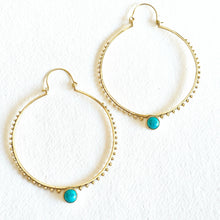 Load image into Gallery viewer, Gold hoop earrings with turquoise stones 
