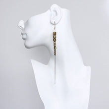 Load image into Gallery viewer, Gold brass beaded chain earrings on a white display
