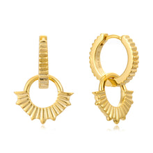 Load image into Gallery viewer, Gold hoop earrings with textured design on a white background
