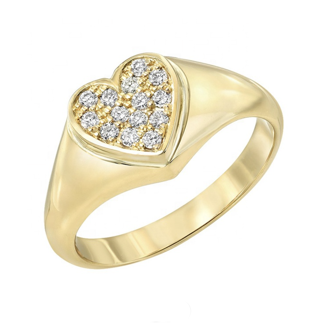 signet style ring with cyrstal heart shape center 