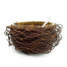 Load image into Gallery viewer, Decorative woven metal bowl with a glass container on a white background
