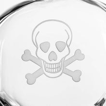Load image into Gallery viewer, Clear glass object with a skull and crossbones design on a white background
