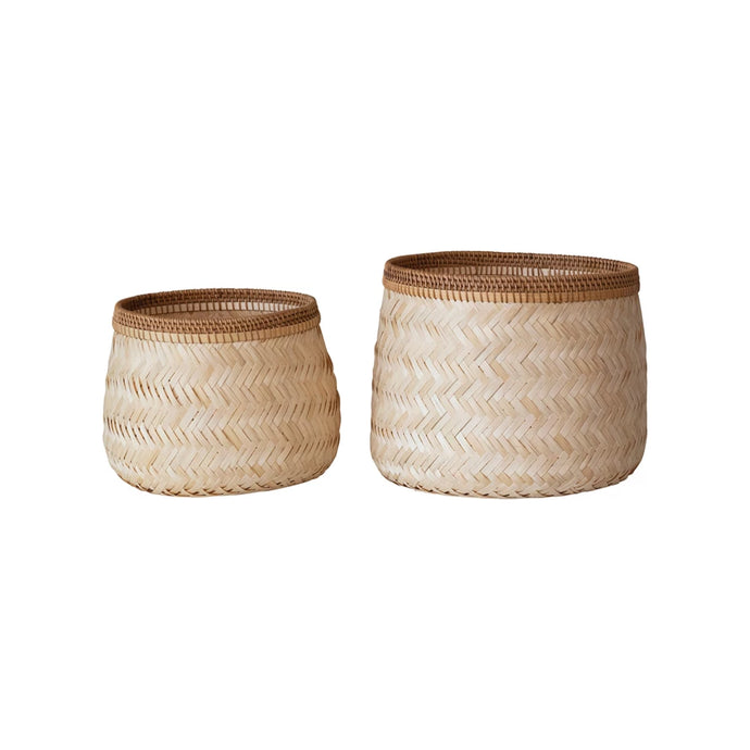 hand woven bamboo and rattan basket set